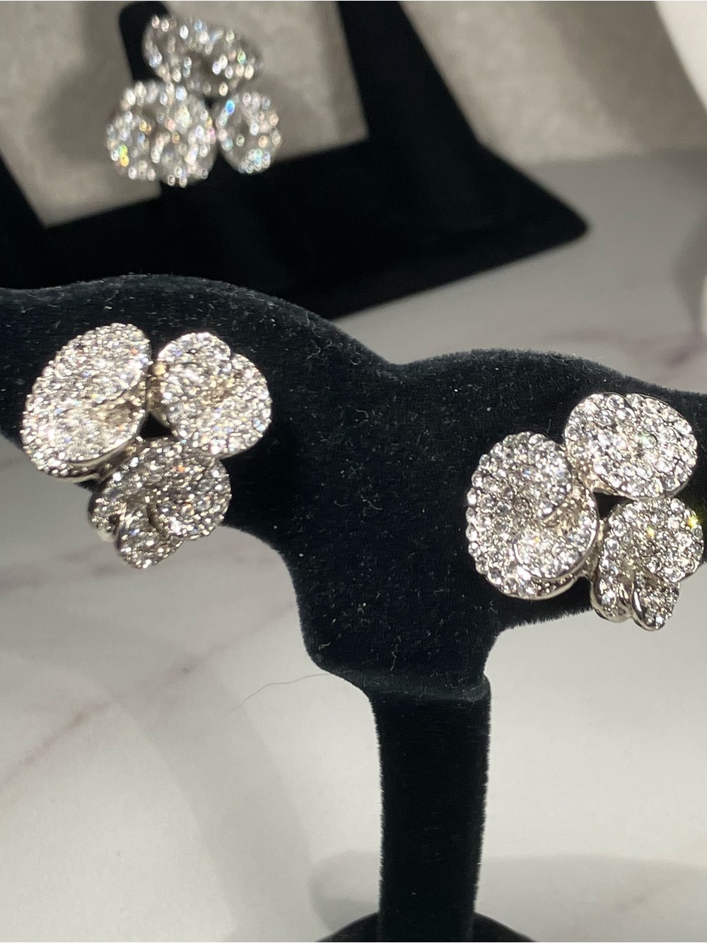 Calla-lily gorgeous sculptural post earrings. Covered with cubic zirconia.
